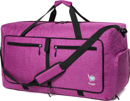 Bago Large Foldable Duffel Bags for Traveling Women & Men - 100L Packable Duffle Bag for Travel with Shoe Compartment - Water Repellant, Heavy Duty, Lightweight Folding & Collapsible (SnowPink)