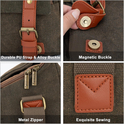 CADeN Compact Camera Bag Case Canvas Leather Trim Compatible for Nikon, Canon, Sony Mirrorless Camera and Lenses Waterproof, Camera Shoulder Messenger Bag (Small 1.0 Brown)