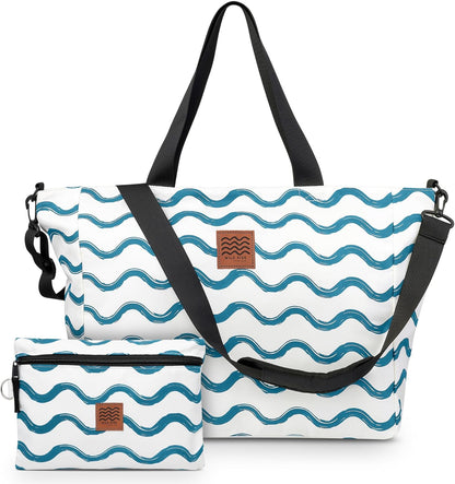 Large Beach Tote Bag for Women – Foldable & Packable Travel Bag with Zipper & Waterproof Pouch, Lightweight & Sandproof