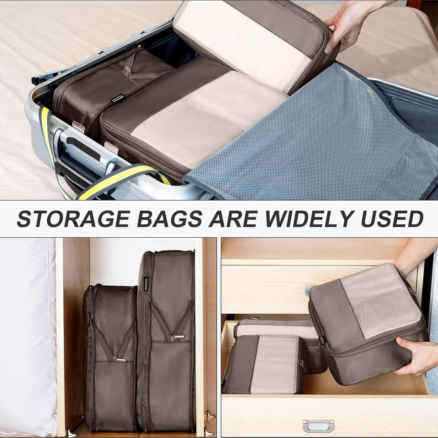 4 Set Compression Packing Cubes for Travel, Suitcases and Backpack Space Saving Organizers (Charcoal Gray)