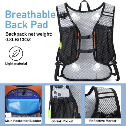 Lightweight Hydration Backpack, Running Backpack with 2L Water Bladder, Hydro Water Daypack for Cycling Hiking Rave for Men Women