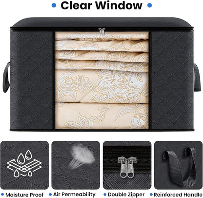 Fab totes 4 Pack Clothes Storage, Foldable Thick Fabric Blanket Storage Bags, Containers for Organizing Bedroom, Closet, Clothing, Comforter,Closet Organization with Handle,Black