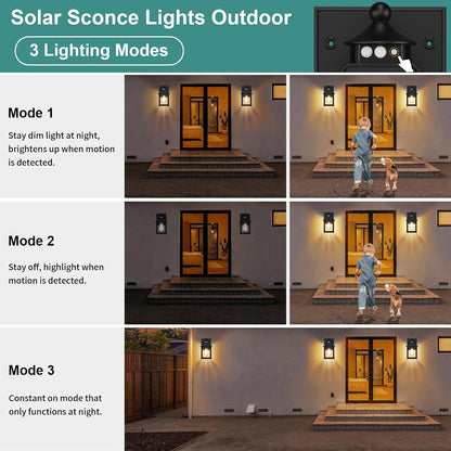 Solar Porch Lights Outdoor, Solar Sconce Lights Outdoor with Motion Sensor, Waterproof Wall Light with Clear Panel for Garage, Porch, Yard, Front Door,5.8 * 5.8 * 11.8in