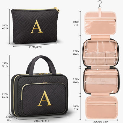 Personalized Gifts for Women, Initial Toiletry Bag Hanging Travel Organizer & Makeup Cosmetic Bag with Embroidery Letter Teacher Appreciation Gift Birthday Mothers Day Gifts for Mom Wife Friend Sister
