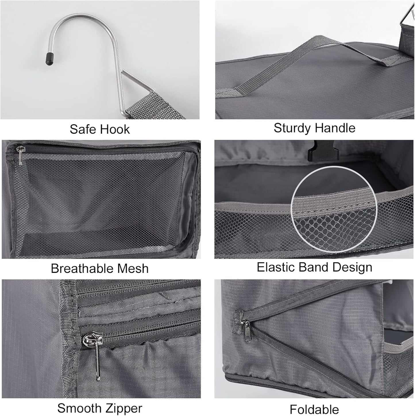 TABITORA Travel Portable Hanging Shelves Closet Organizer Packing Luggage Storage with Multifunctional and Foldable Invisible Compartment,Lightweight, for Suitcase, RV,Closet…Grey,XL