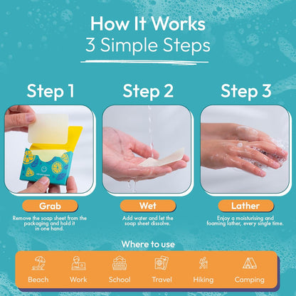 FOMIN - Antibacterial Paper Soap Sheets for Hand Washing - (300 Sheets) Orange Portable Travel Soap Sheets, Dissolvable Camping Mini Soap, Portable Hand Soap sheet