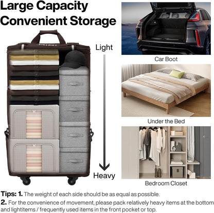 mixi Travel Bag with Wheels Expandable Foldable Luggage Bag Collapsible Rolling Travel Duffel Bags Large Capacity Suitcase for Men Women, Brown