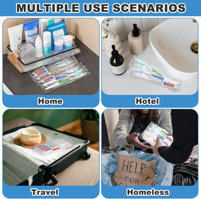 Disposable Toothbrushes with Toothpaste and Floss,200pcs Single Use Individually Wrapped Disposable Travel Toothbrushes and Dental Floss Kit Bulk for Homeless,Airbnb,Dentist,Hotel(5 Colors)