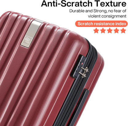 Hanke Luggage Sets 3 piece Carry On Luggage with Wheels PC Hard Shell Suitcases Lightweight Checked Tsa Luggage Extra Large Travel Suitcase Woman Men 20/24/29 Inch（Burgundy）