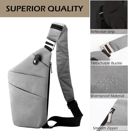 Anti Theft Crossbody Bags for Women Men, Multi-Pocket Shoulder Bag, Slim Sling Purse with 2 RFID Blocking Card (Right Shoulder-Purple)