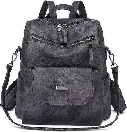 PU Leather Backpack Purse for Women Fashion Multipurpose Design Handbag Ladies Shoulder Bags Travel Backpack Black