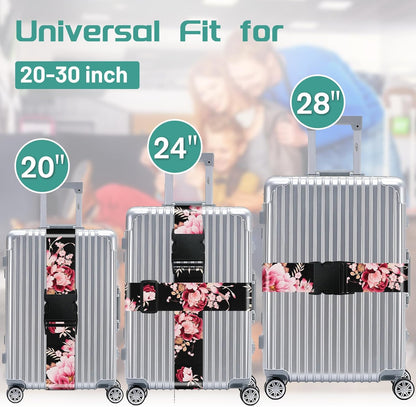 Slohif Luggage Straps for Suitcases Travel Belt Accessories Luggage Connector Identifiers Over Handle with Buckle Unique Nylon Adjustable Strap for Sleeping Bag Car Seat Black(2 Pack)