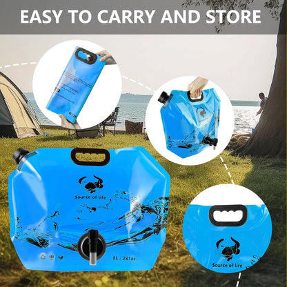 Collapsible 8L Water Storage Bag, BPA-Free Portable Folding Water Jug with Adjustable Faucet, Leakproof Emergency Water Bag for Camping, Hiking, Riding, Outdoor Sport (Blue, 2)