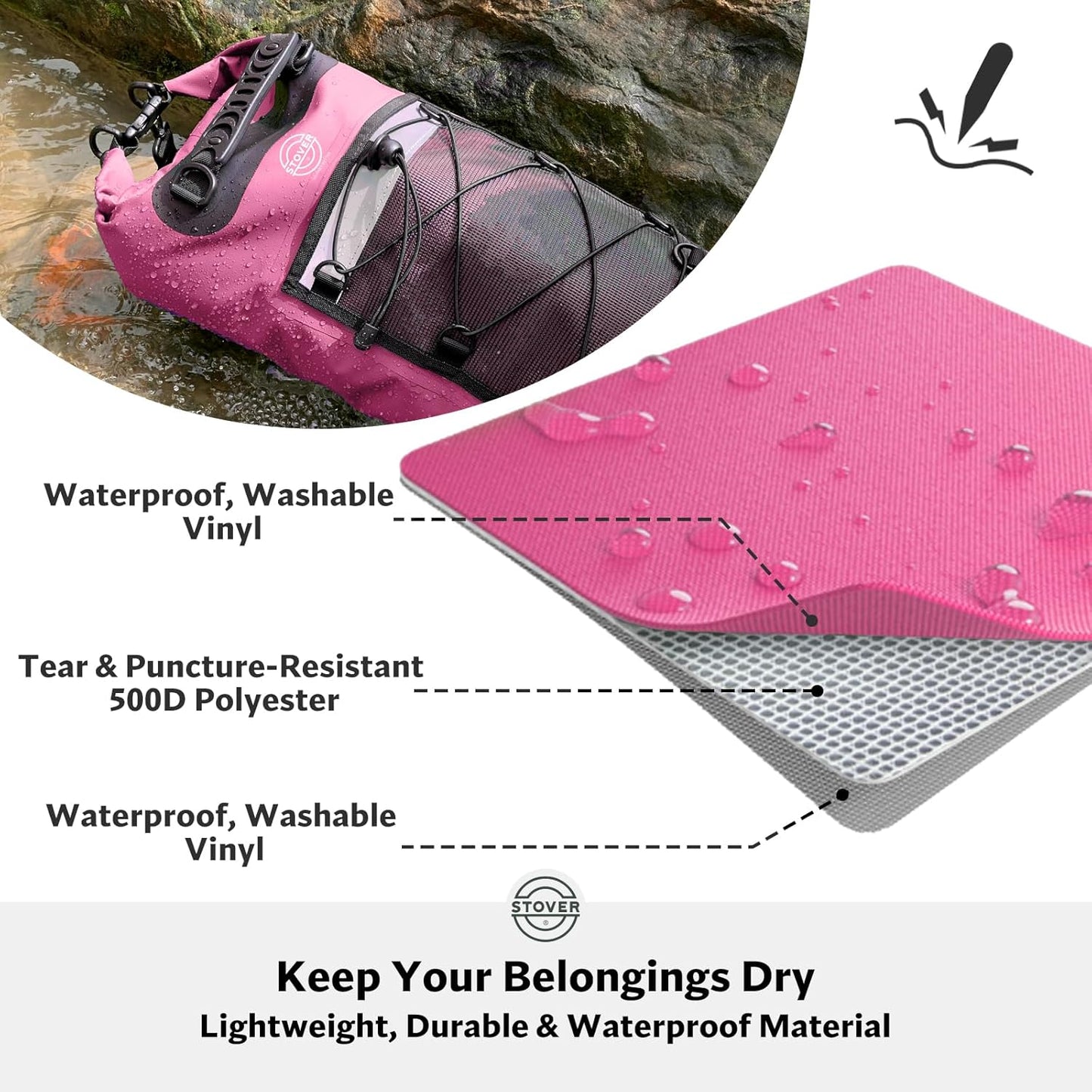 STOVER 5/10/25/30/40/55L Waterproof Backpack- Floating Dry Bag for Kayaking, Travel, Beach, Hiking, & Camping, Men/Women