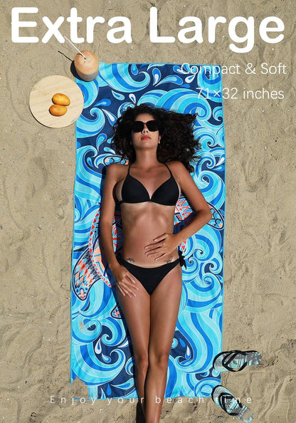 2 Pack Microfiber Lightweight Beach Towel Sand Free Quick Dry Absorbent Thin Compact Towels for Swimming Pool Camping Beach Accessories Large Easy Pack Travel Things for Vacation Essentials Gift