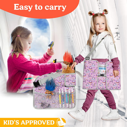 PILLANI Kids Travel Tray for Car - Car Seat Tray for Kids Travel, Road Trip Essentials Must Haves - Carseat Table Roadtrip Activities - Toddler Lap Desk Organizer for Airplane - Kids Travel Essentials