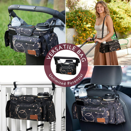 Momcozy Universal Stroller Organizer with Insulated Cup Holder Detachable Phone Bag & Shoulder Strap, Fits for Stroller like Uppababy, Baby Jogger, Britax, BOB, Umbrella and Pet Stroller