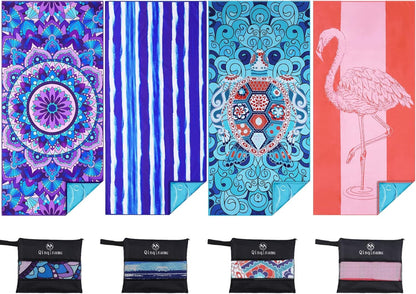 4 Pack Microfiber Oversized Lightweight Beach Towel 71"x32" Extra Thin Large Sand Free Towels Travel Swim Pool Yoga Gym for Adults Women Men Beach Essentials Accessories Vacation Gift