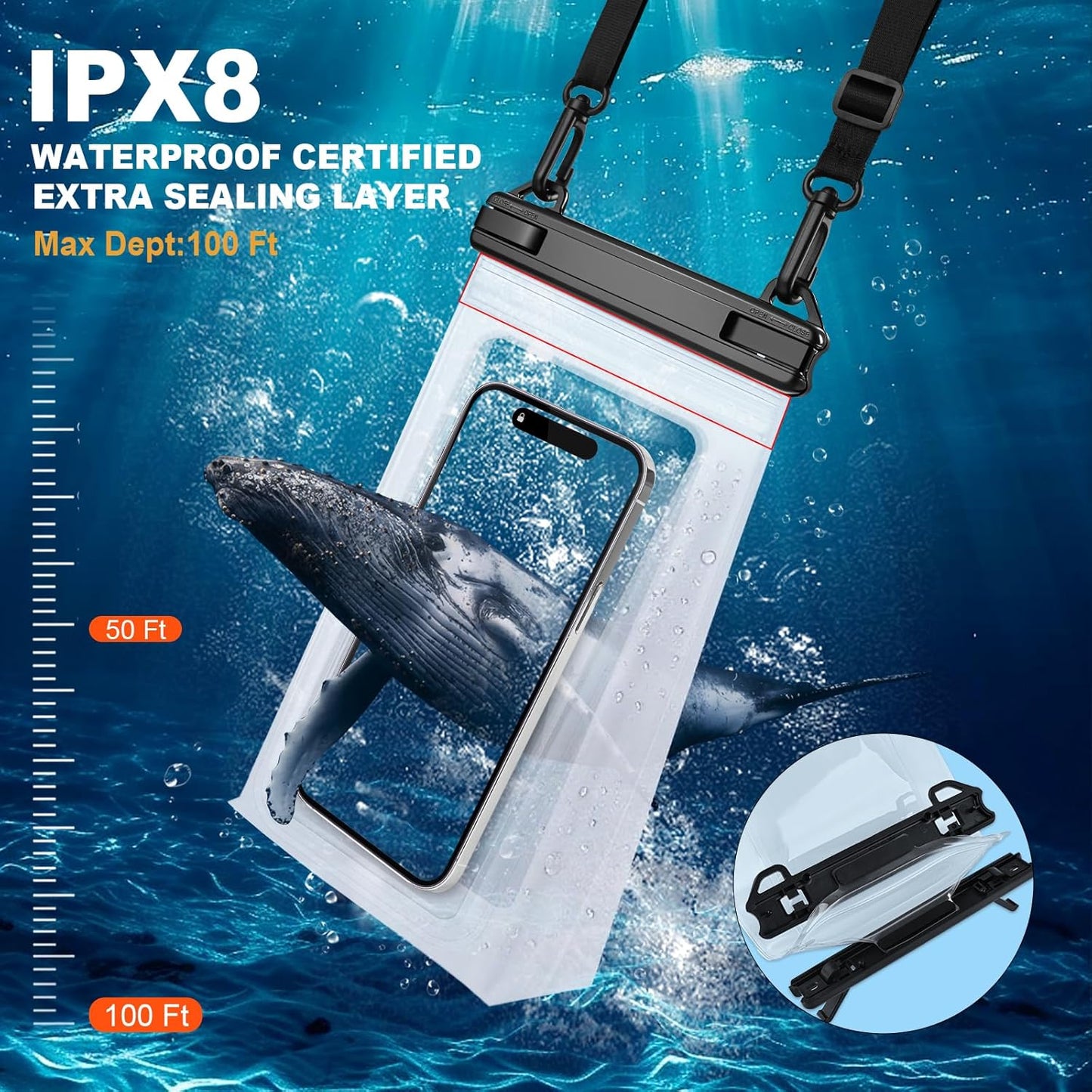 2 Pack Large Waterproof Phone Pouch Floating, Waterproof Phone Case for iPhone 16 15 14 13 Pro Max Galaxy S25 S24 All Devices, IPX8 Double Sealing, Water Proof Bag for Beach Water Park