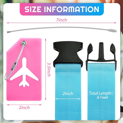 Weewooday 8 Pcs Luggage Straps Suitcase Tags Set for TSA Approved, 4 Travel Adjustable Suitcase Belt, 4 Silicone Luggage Tags with Name ID Card Travel Accessories(Blue, Pink, Green, Orange,Airplane)