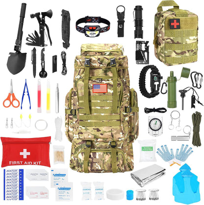 Survival Gear Professional Kit and Large Camping Backpack,First Aid Kit for Adventure Outdoor Hiking Accessories