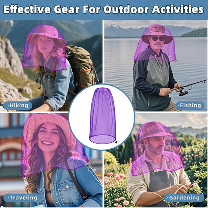 Oversized Mosquito Net 42 x 25 Inches Ultra Large Mosquito Head Net Face Neck Fly Mesh Netting Fits All Hats for Outdoor Camping Hiking Fishing Gardening Safari(Purple)