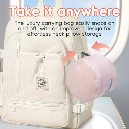 Junior Kids Travel Neck Pillow - Ergonomic Memory Foam Pillow for Airplane, Car, Booster Seat - Soft, Washable, Compact Travel Pillow with Strap - Light Pink - Ages 4-13