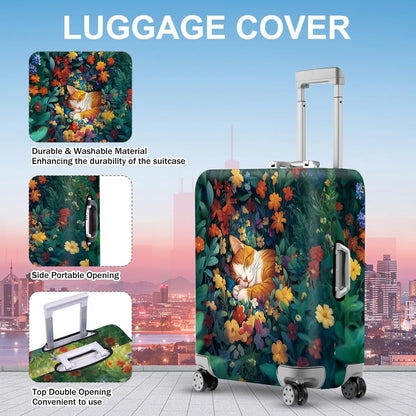 ANNA QUEEN Dreamy Cat Luggage Cover, Cat Sleeping in a Flower Field Design, Stretchable, Washable Travel Protector for 24-26 Inch Luggage