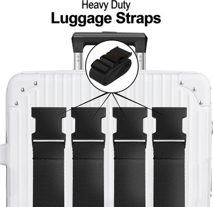 Luggage Straps for Suitcases TSA Approved Travel Belt 4 Pack by Chelmon (Black)