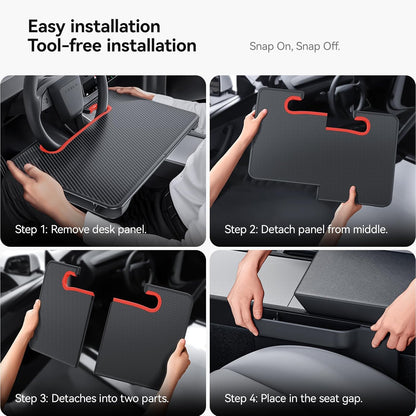 YONZEE 2-in-1 Car Steering Wheel Desk Tray & Car Seat Gap Filler Organizer – Foldable Carbon Fiber Look Table for Laptop, Eating, Writing – Universal Fit for Most Vehicles Orange