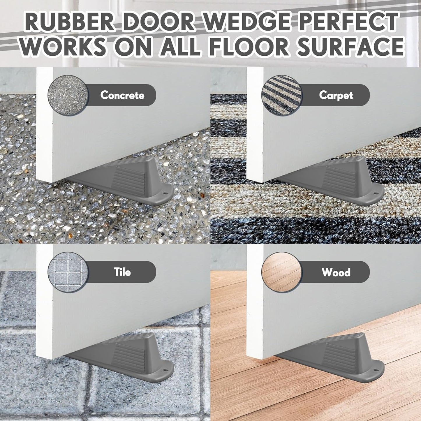 Frienda 2 Pcs Jumbo Door Stoppers Heavy Duty Door Stopper Tall up to 2inch Tall Wedge TPR Large Wedge Stackable Big Rubber Doorstop for Hotel Carpet Hardwood Concrete and Tile (Gray)