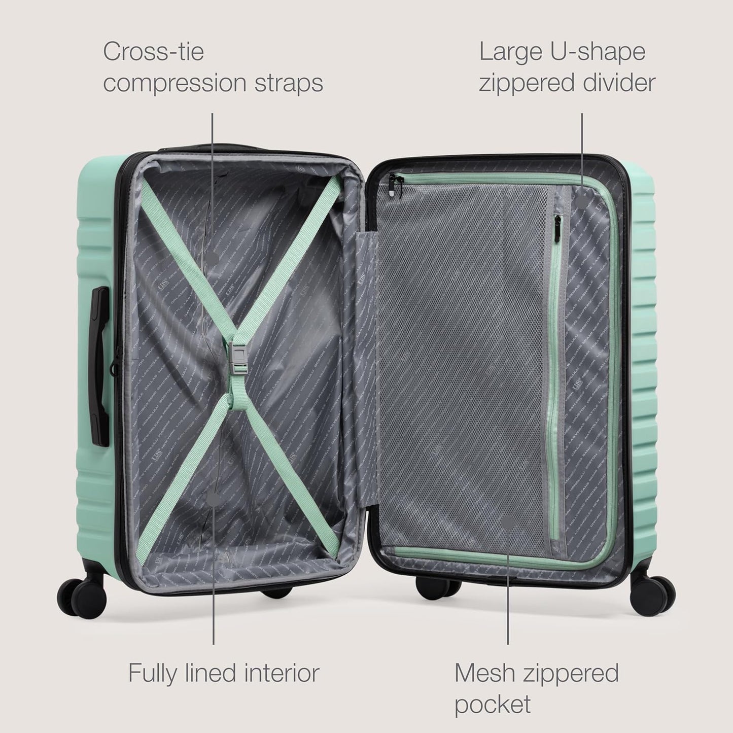 U.S. Traveler Boren Polycarbonate Hardside Rugged Travel Suitcase Luggage with 8 Spinner Wheels, Aluminum Handle, Mint, Checked-Medium 26-Inch