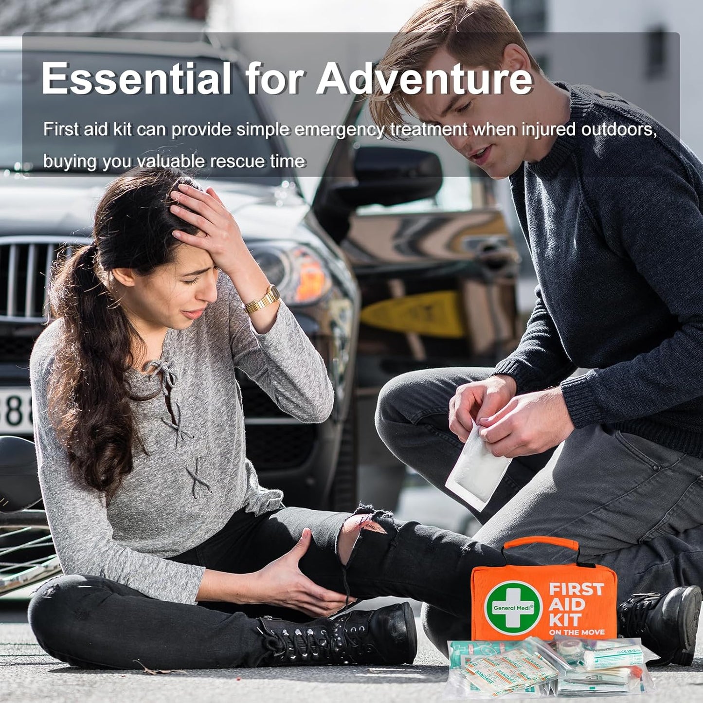 General Medi First Aid Kit - 150 Pieces Small Compact First Aid Kit Bag - Includes Instant Cold Pack, Emergency Blanket for Travel, Home, Office, Vehicle, Camping（Orange）