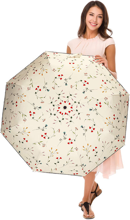 Cuby UV Sun Umbrella Compact Folding Umbrella lightweight Portable Manual Travel Umbrella for Rainproof & 99% UV Protection with Black Anti-UV Coating