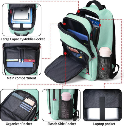Travel Laptop Backpack, Anti Theft Backpack for Men and Women with USB Charging Port Business Computer Backpack Bag (Green, 15.6 Inch)