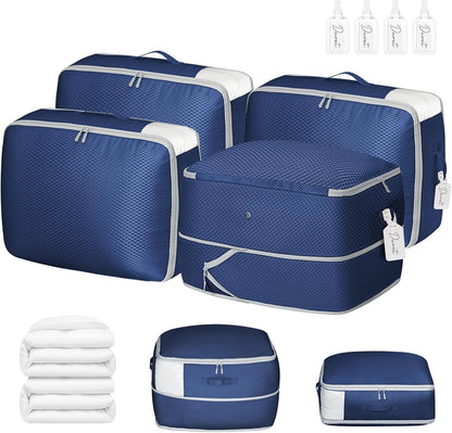 DIMJ Comforter Storage Bag 4 Pack - Blanket Storage Organizer Compression Bags, Large Capacity Ultra Space Saving Self Compression Organize for Bedding, Pillow, Duvet, Sheet Storage with Zipper Window