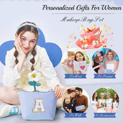 YOOLIFE Teen Girl Gifts Trendy Stuff | Makeup Bag | Cosmetic Bag | Makeup Pouch Teen Girl Gifts Trendy Stuff | Mothers Day Gifts | Birthday Gifts for Women Girls | Thank You Gifts Blue | Initial J
