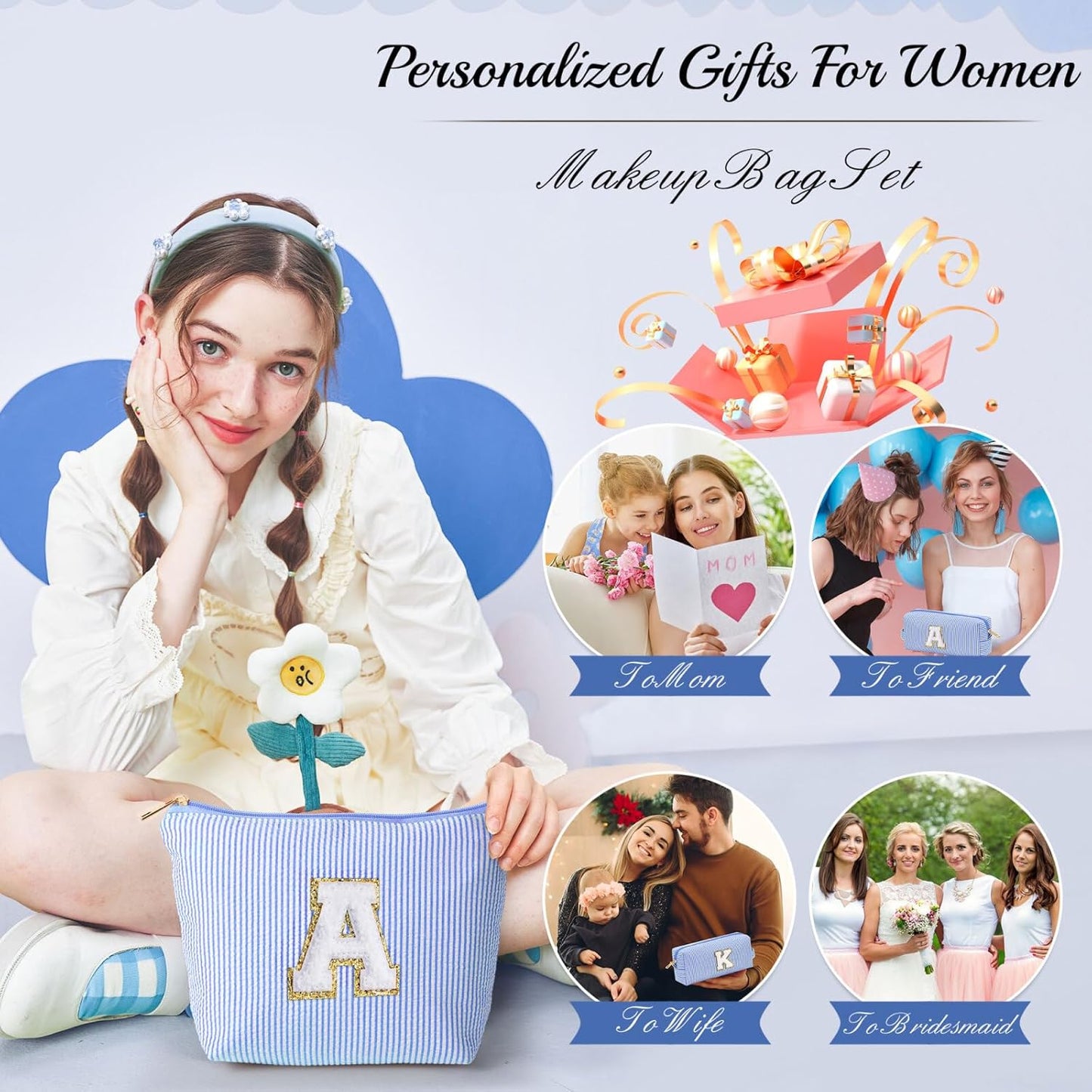 YOOLIFE Birthday Gifts for Women, Gifts Idea for Her Mom Teacher | Personalized Cute Cosmetic Makeup Pouch Make Up Bag for Friends Female Wife Mom Travel Toiletry Bag Bridesmaid Girlfriend Gifts Q