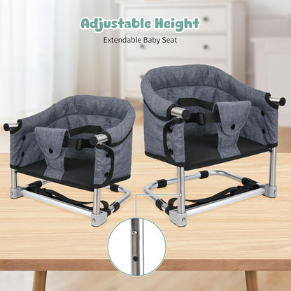 Booster Seat for Dining Table: Portable Toddler Booster Chair with Safety Buckle and Height Adjustable, Foldable Baby Feeding Chair, Kids High Chair Booster Seat for Kitchen Home Travel - Red