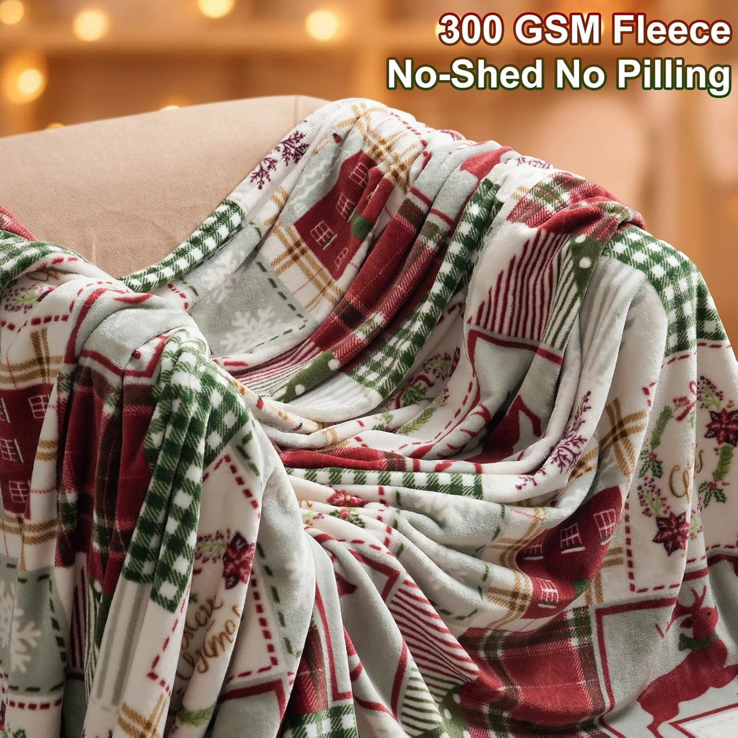 PHF Printed Fleece Throw Blanket, No Shed No Pilling Ultra Soft Plush Cozy Xmas Prints Theme Home Décor Flannel Blanket for Bed, Sofa, Couch and Gift, 50" x 60", Rindeer
