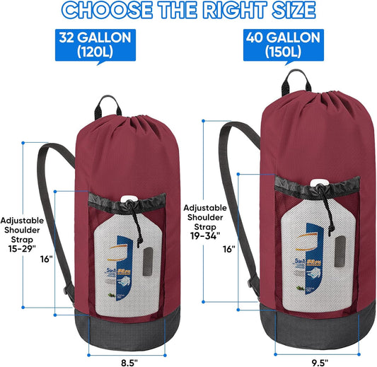 BALEINE 120L Laundry Bag Backpack, 900D Oxford Fabric Large Travel Laundry Bags with Shoulder Straps and 2 Mesh Pockets for College Dorm, Apartment, Laundromat (Red, 120L)