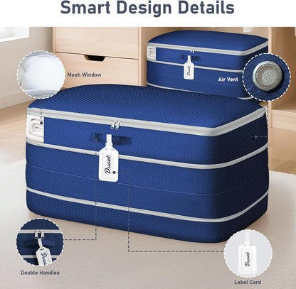 DIMJ Comforter Storage Bag - 100L Large Capacity Blanket Storage Compression Bags, Washable Space Saving Self Compression Organizer with Window Handles, Space Saver for Clothes, Bedding, Sheet
