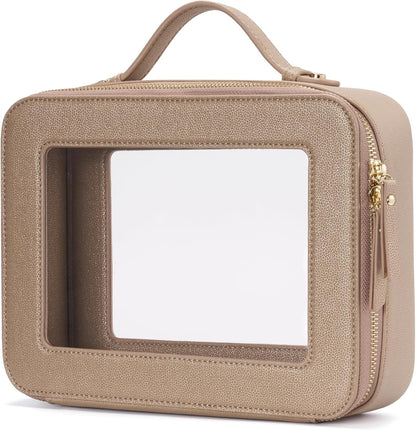 Popvibe Clear Makeup Bag Travel Cosmetic Case Transparent Toiletry Bag with Zipper, Portable Make Up Organizer Traveling Compact Car Bag for Essentials