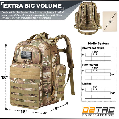 Diaper Bag Backpack for Dad, DBTAC Large Baby Nappy Bag for Men w/Changing Mat, Insulated+Wipe Pockets, Stroller Straps, CP Camo