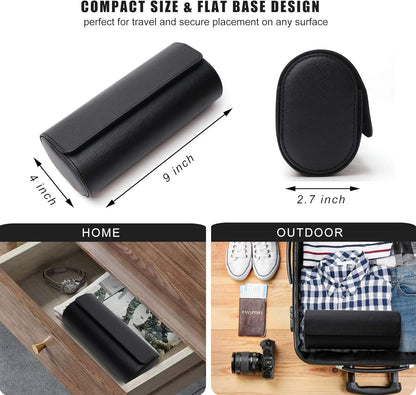 Longjet Watch Roll Travel Case for Men Portable Watches Organizer Box with Removable Velvet Pillow Holder (Black Cross)