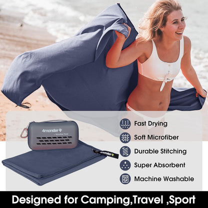 4Monster Camping Towels Super Absorbent, Fast Drying Microfiber Travel Towel, Quick Dry Ultra Soft Compact Gym Towel for Swimming Beach Hiking Yoga Travel Sports Backpack (59.00" x 30.00", Navy Blue)