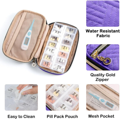 BAGSFY Pill Organizer Case 2 Times a Day- Weekly Medicine Organizer Travel Pill Box with Removable 7 Day Medicine Case Container for Fish Oil, Vitamin, Supplement
