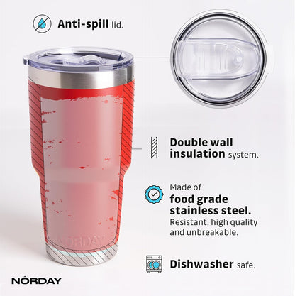 NORDAY | Tumbler with Lid - 30oz - Red Insulated Tumbler - Stainless Steel Tumblers - Double Wall Vacuum Insulated Travel Coffee Mug for Car Cup Holder - Keeps Temperature for 24hr - Anti Spill Lid