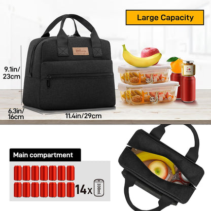 HOMESPON Insulated Lunch Bag for Women Men Lunch Box Cooler Lunch Tote for Work Picnic (Black)