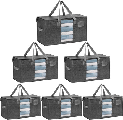VENO 6 Pack Moving Bags, Comforter and Blanket Storage Bags for Closet, Moving Boxes, Boxes with Lids Alternative, College Dorm Packing Supplies, Foldable Heavy-Duty Tote with Window (Gray, 6 Pack)